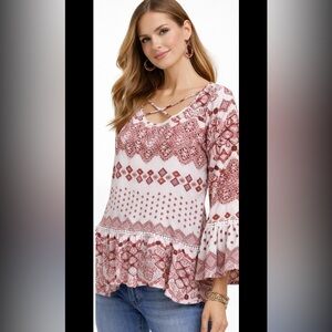 C Boutique Boho Print Top